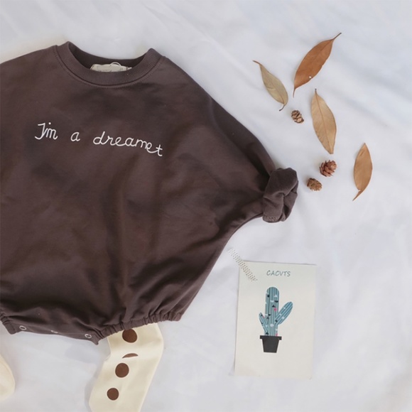 Baby Unisex Coffee Letter Printed Romper Onesie - Picture 1 of 8